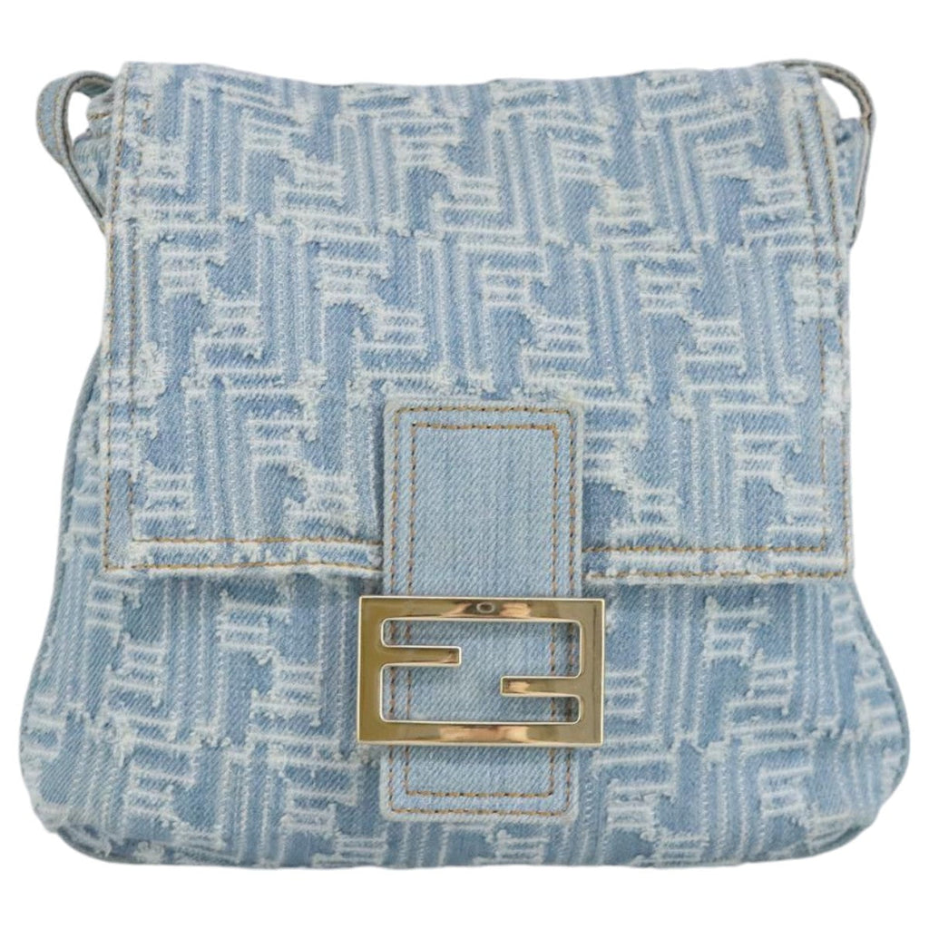 FENDI Zucca Canvas Shoulder Bag Denim Blue Gold 97001
