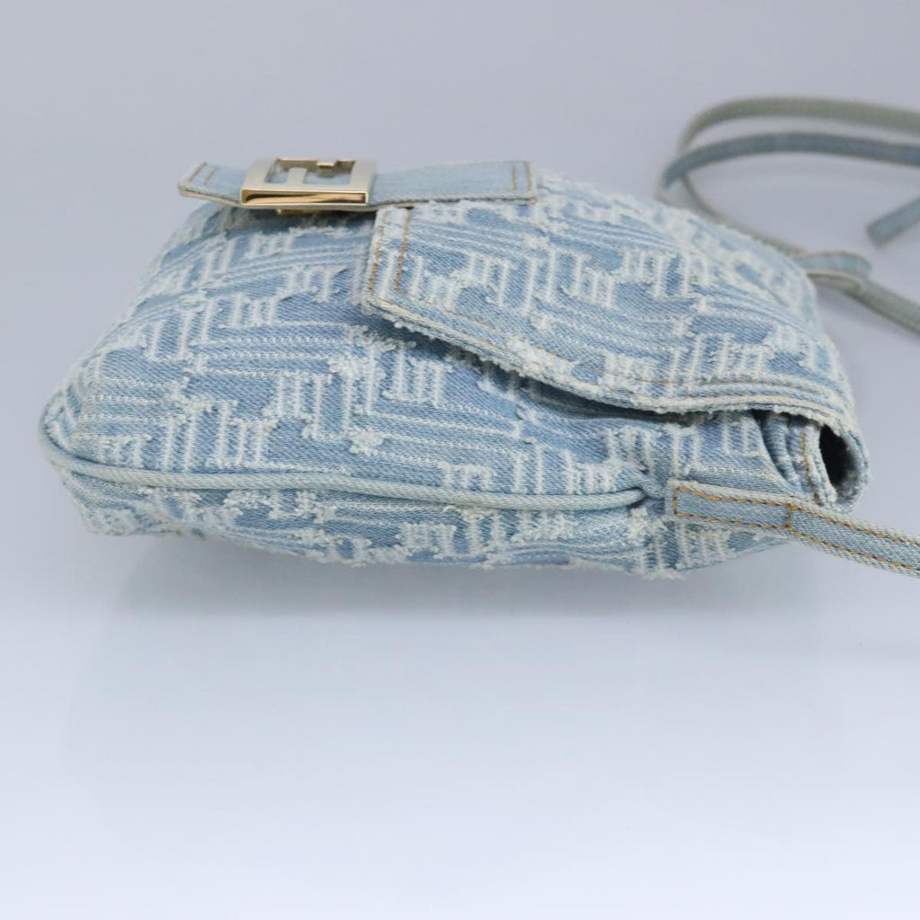 FENDI Zucca Canvas Shoulder Bag Denim Blue Gold 97001