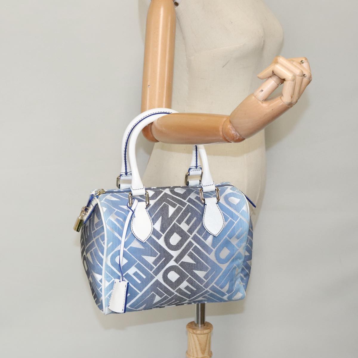 FENDI Zucca Canvas Hand Bag Blue Gold 97002A