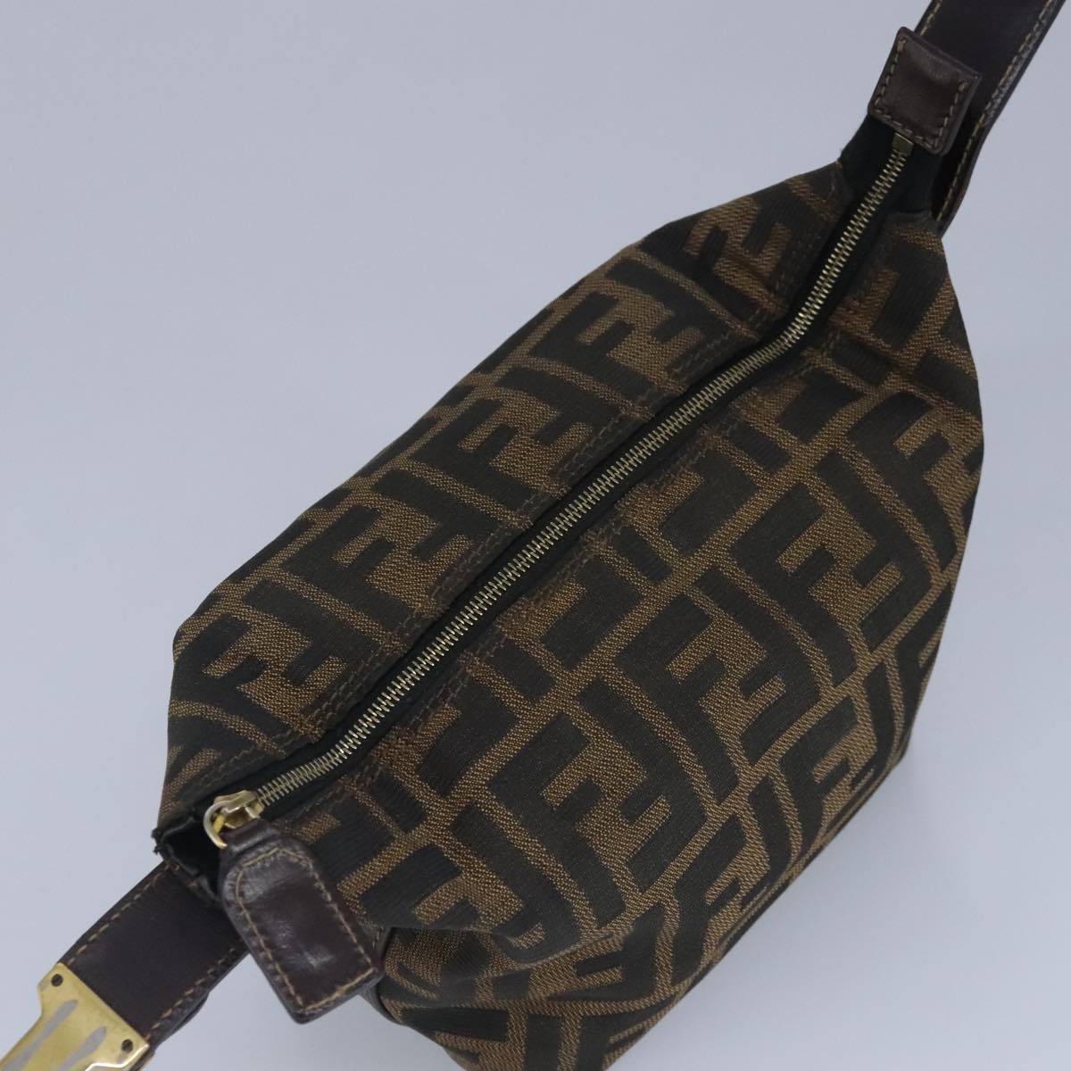 FENDI Zucca Canvas Pouch Brown Black gold 97012