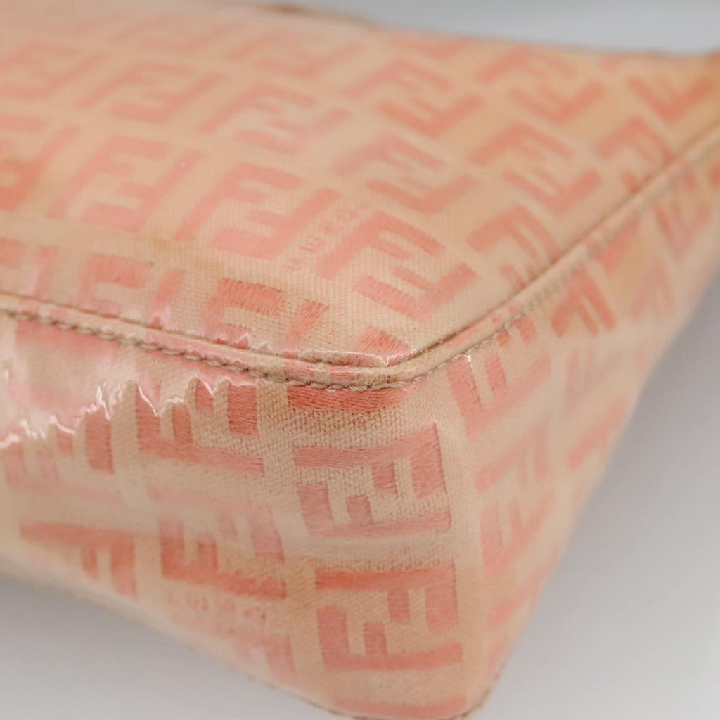 FENDI Zucchino Canvas Hand Bag Enamel Orange Gold 97013