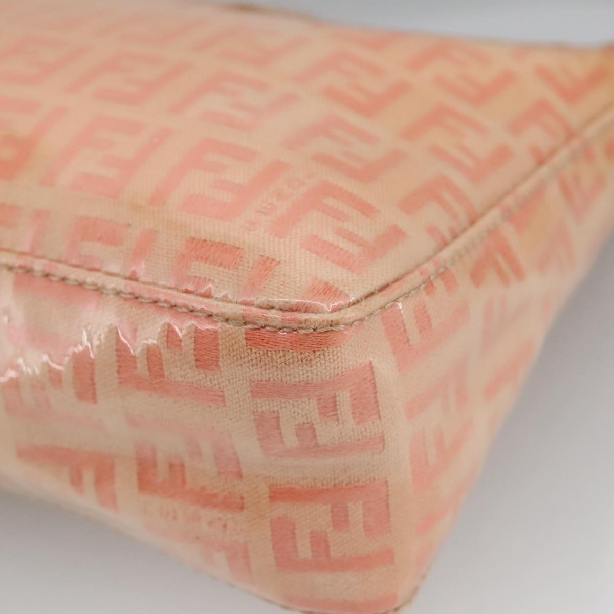 FENDI Zucchino Canvas Hand Bag Enamel Orange Gold 97013