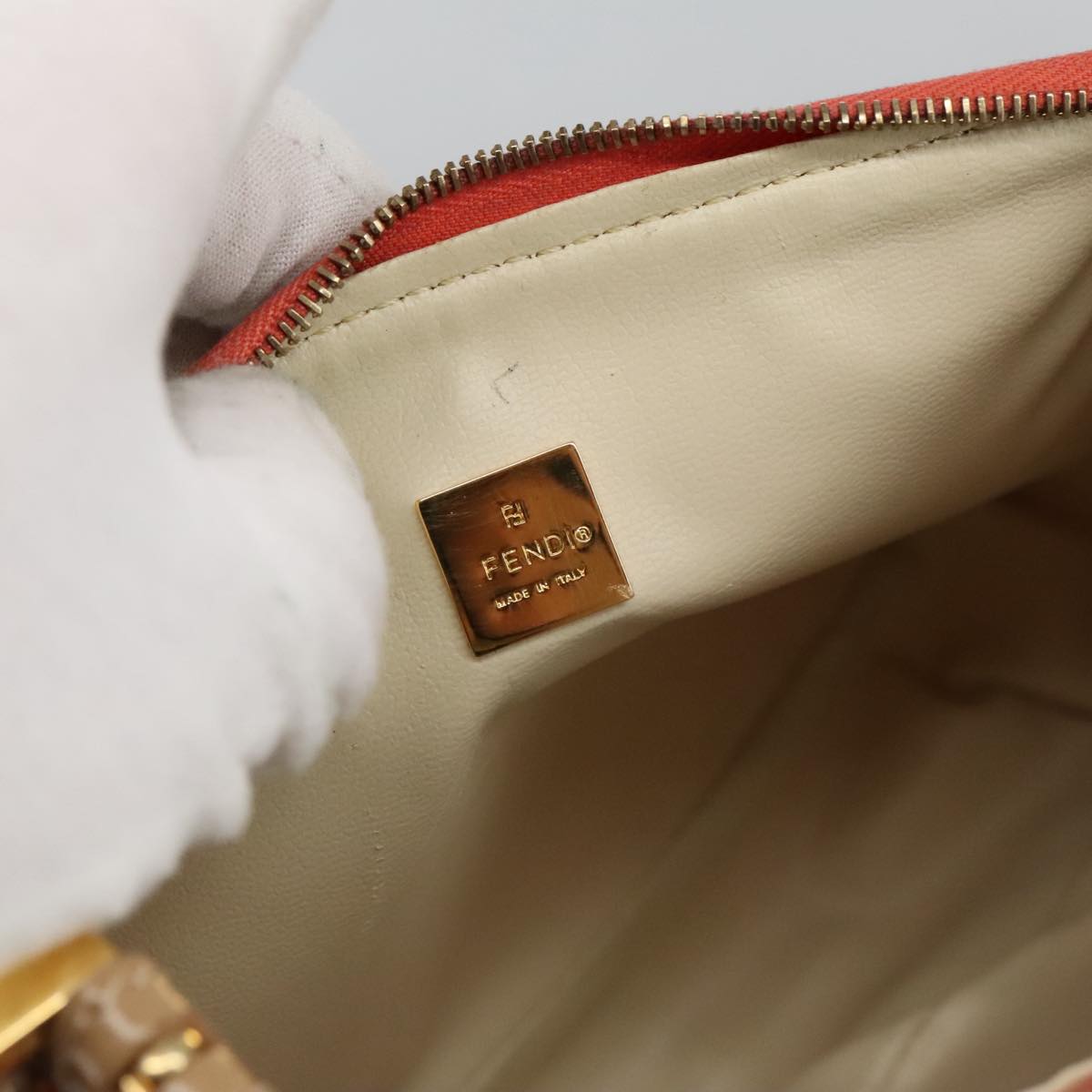FENDI Zucchino Canvas Hand Bag Enamel Orange Gold 97013