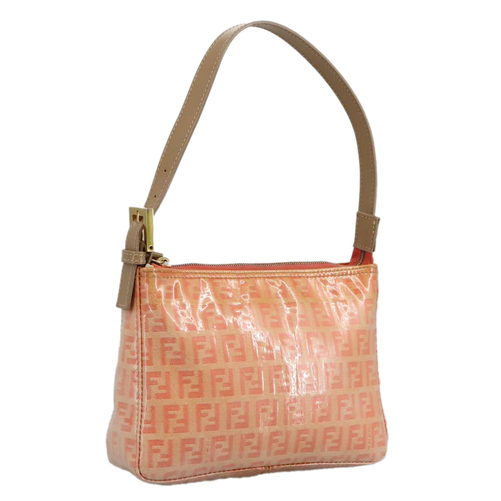 FENDI Zucchino Canvas Hand Bag Enamel Orange Gold 97013