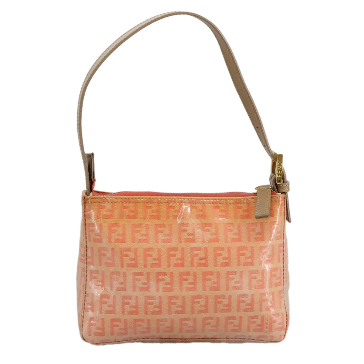 FENDI Zucchino Canvas Hand Bag Enamel Orange Gold 97013