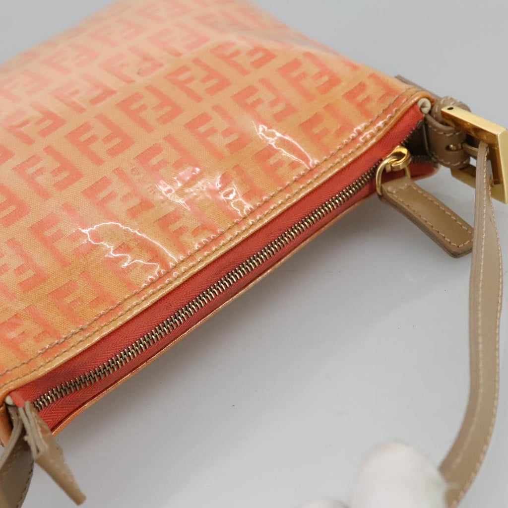 FENDI Zucchino Canvas Hand Bag Enamel Orange Gold 97013