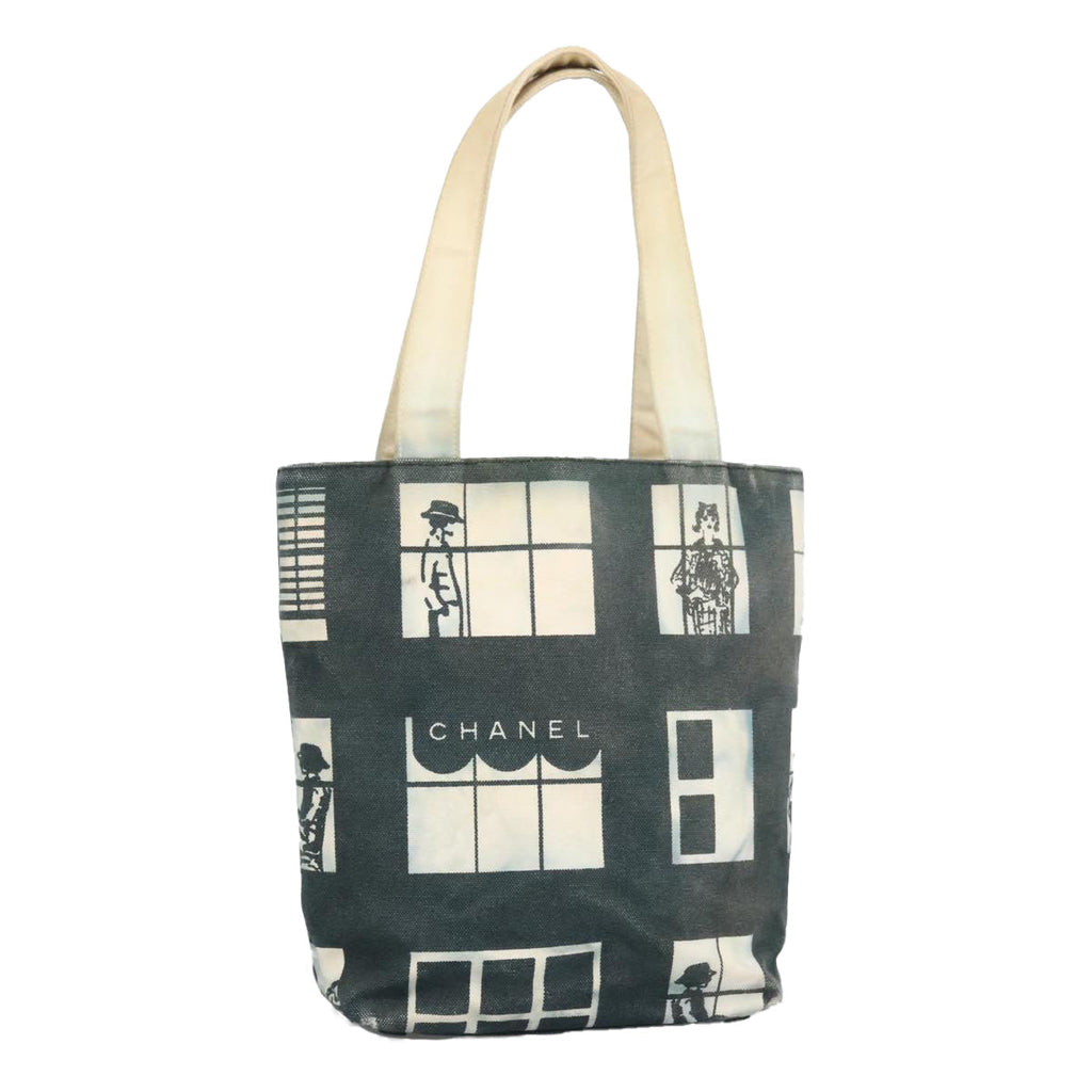 CHANEL Windows Tote Bag Canvas Gold Black CC 97017