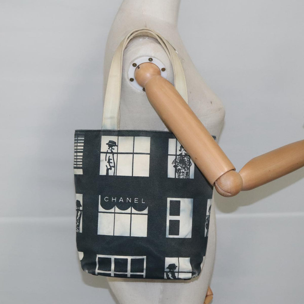 CHANEL Windows Tote Bag Canvas Gold Black CC 97017
