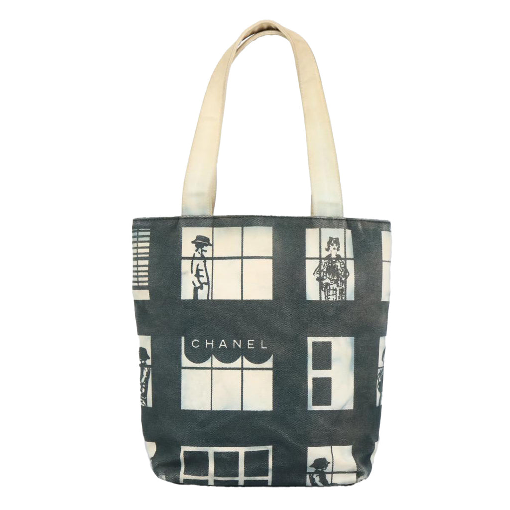 CHANEL Windows Tote Bag Canvas Gold Black CC 97017