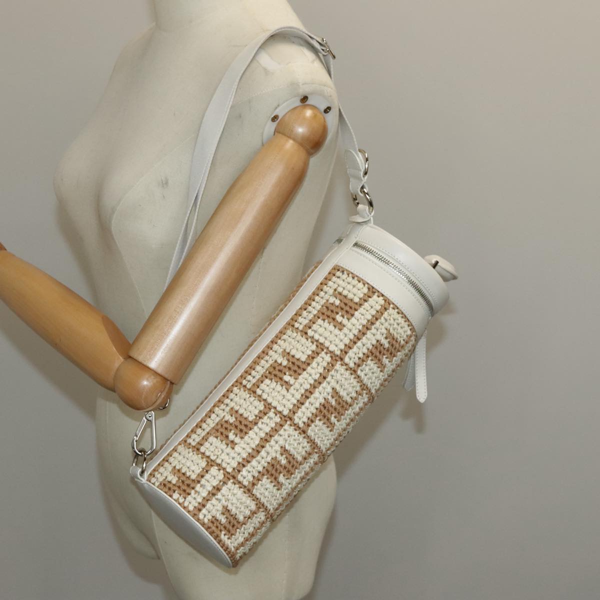 FENDI Zucca Canvas Bottle Shoulder Bag Beige 97046A