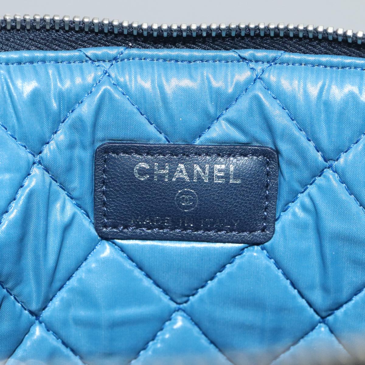 CHANEL Quilted Clutch Bag cotton Navy Multicolor Silver CC 97047