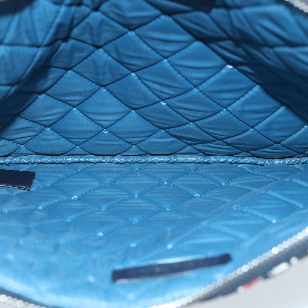 CHANEL Quilted Clutch Bag cotton Navy Multicolor Silver CC 97047