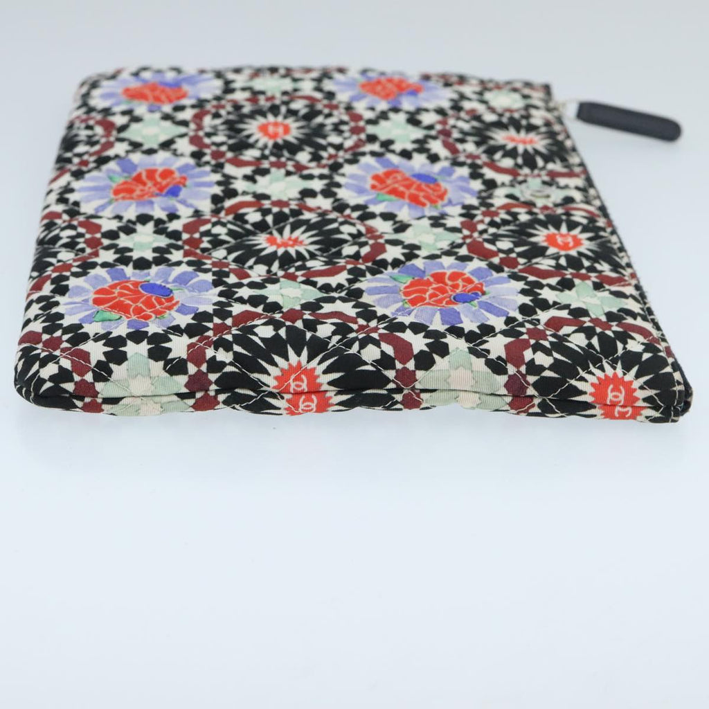 CHANEL Quilted Clutch Bag cotton Navy Multicolor Silver CC 97047
