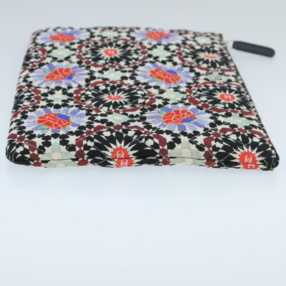 CHANEL Quilted Clutch Bag cotton Navy Multicolor Silver CC 97047