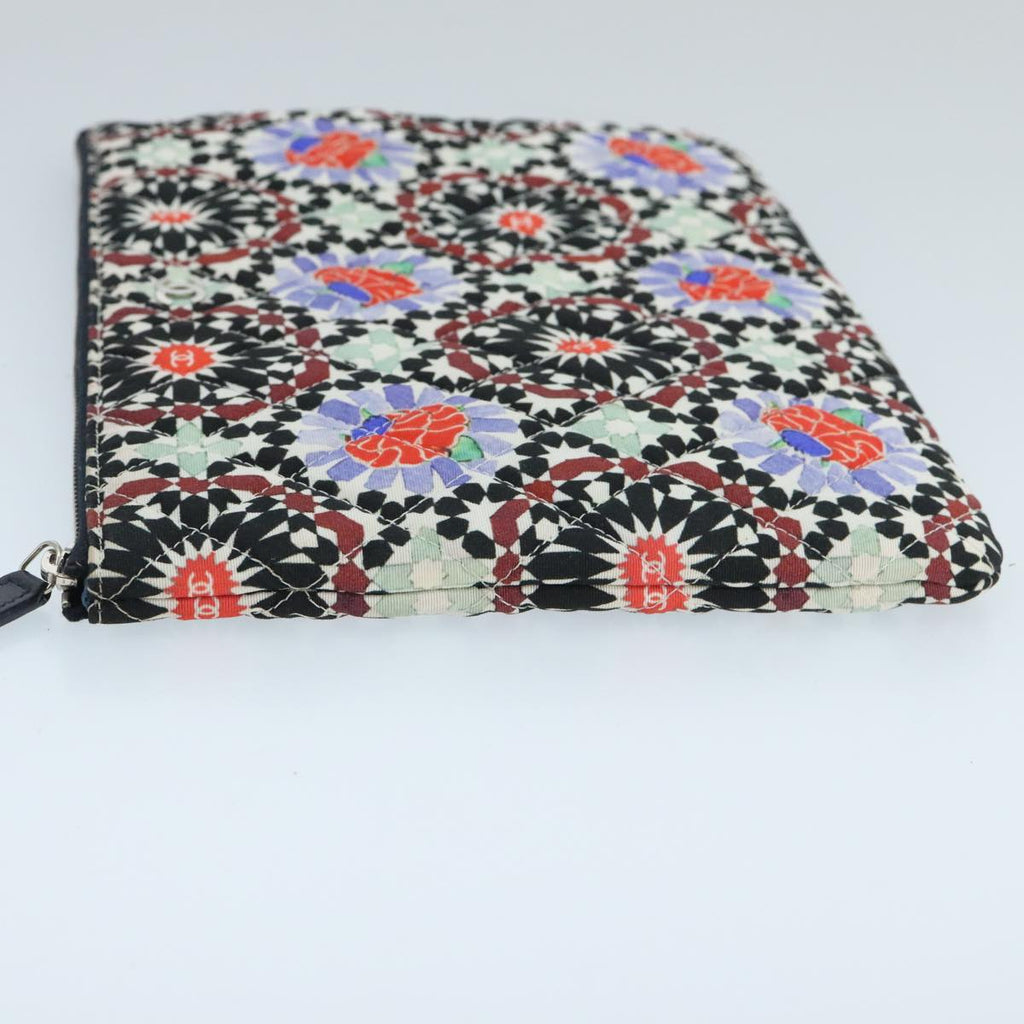 CHANEL Quilted Clutch Bag cotton Navy Multicolor Silver CC 97047