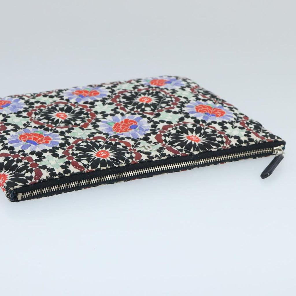 CHANEL Quilted Clutch Bag cotton Navy Multicolor Silver CC 97047
