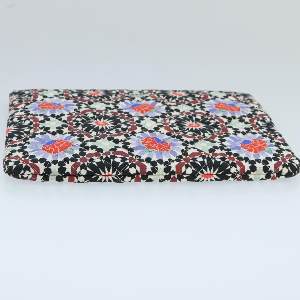 CHANEL Quilted Clutch Bag cotton Navy Multicolor Silver CC 97047