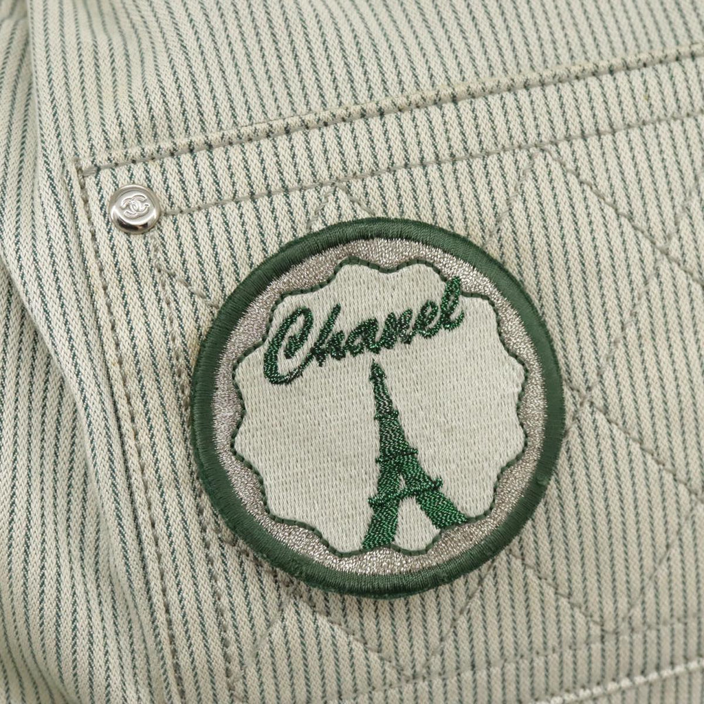 CHANEL Hand Bag Canvas Green Silver CC 97061