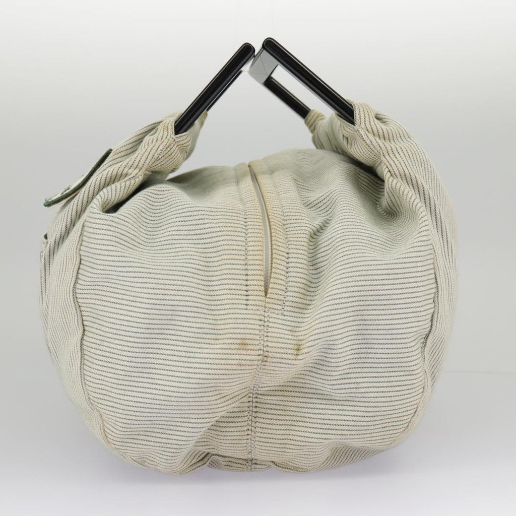 CHANEL Hand Bag Canvas Green Silver CC 97061