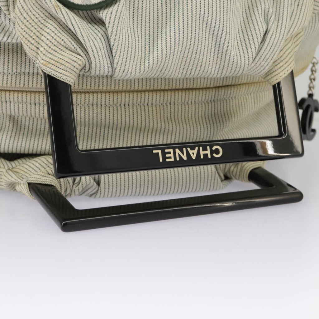 CHANEL Hand Bag Canvas Green Silver CC 97061
