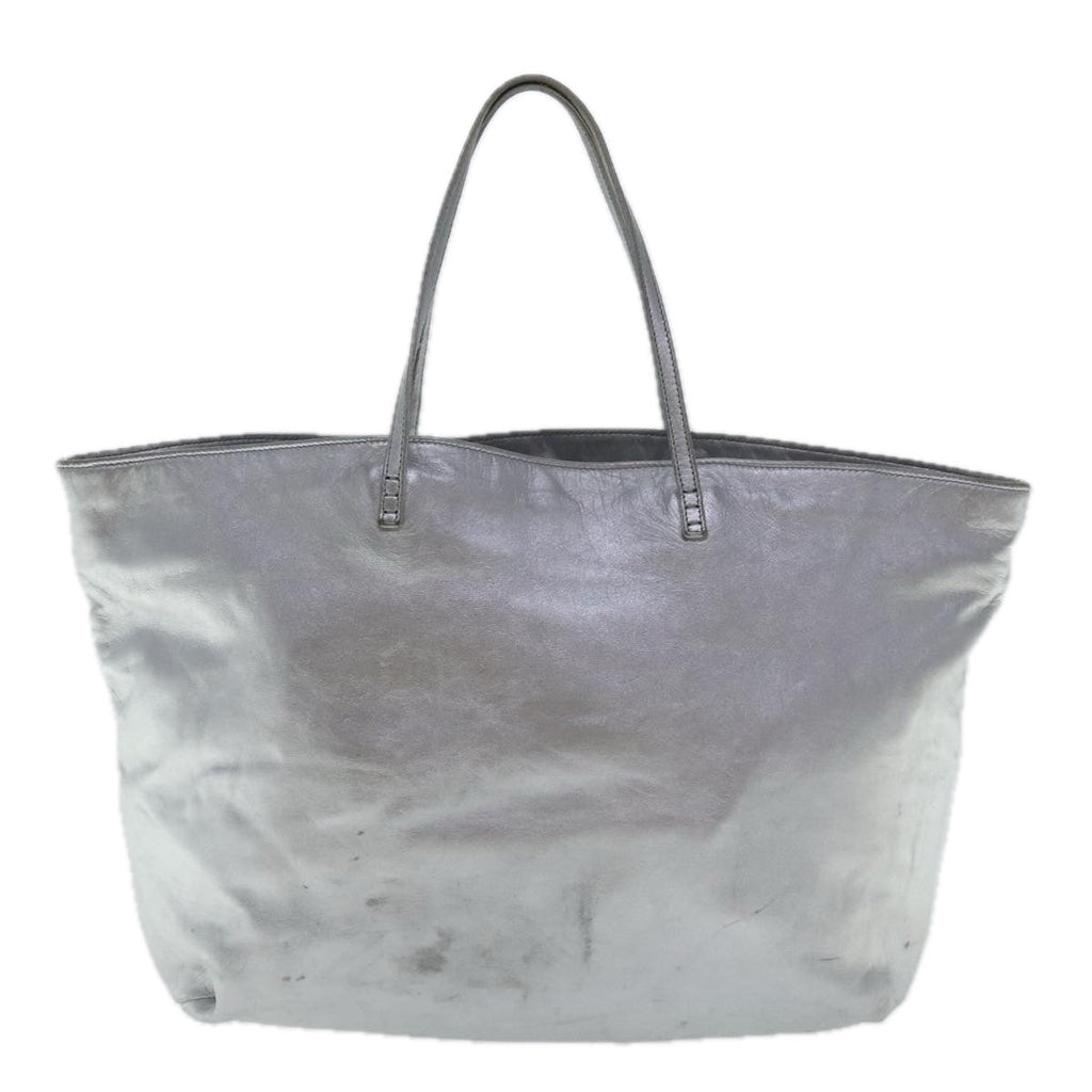 FENDI Tote Bag Leather Silver 97104