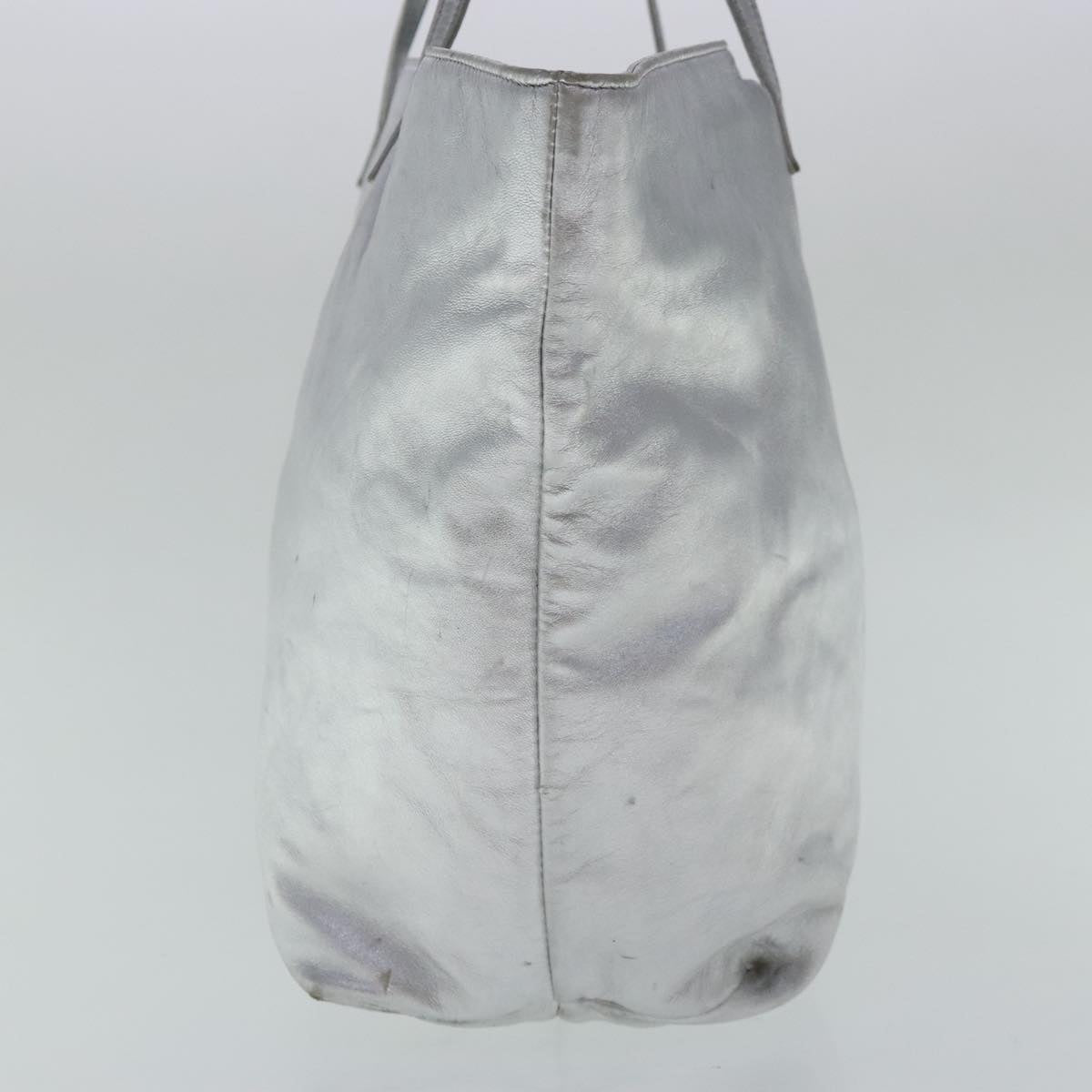 FENDI Tote Bag Leather Silver 97104