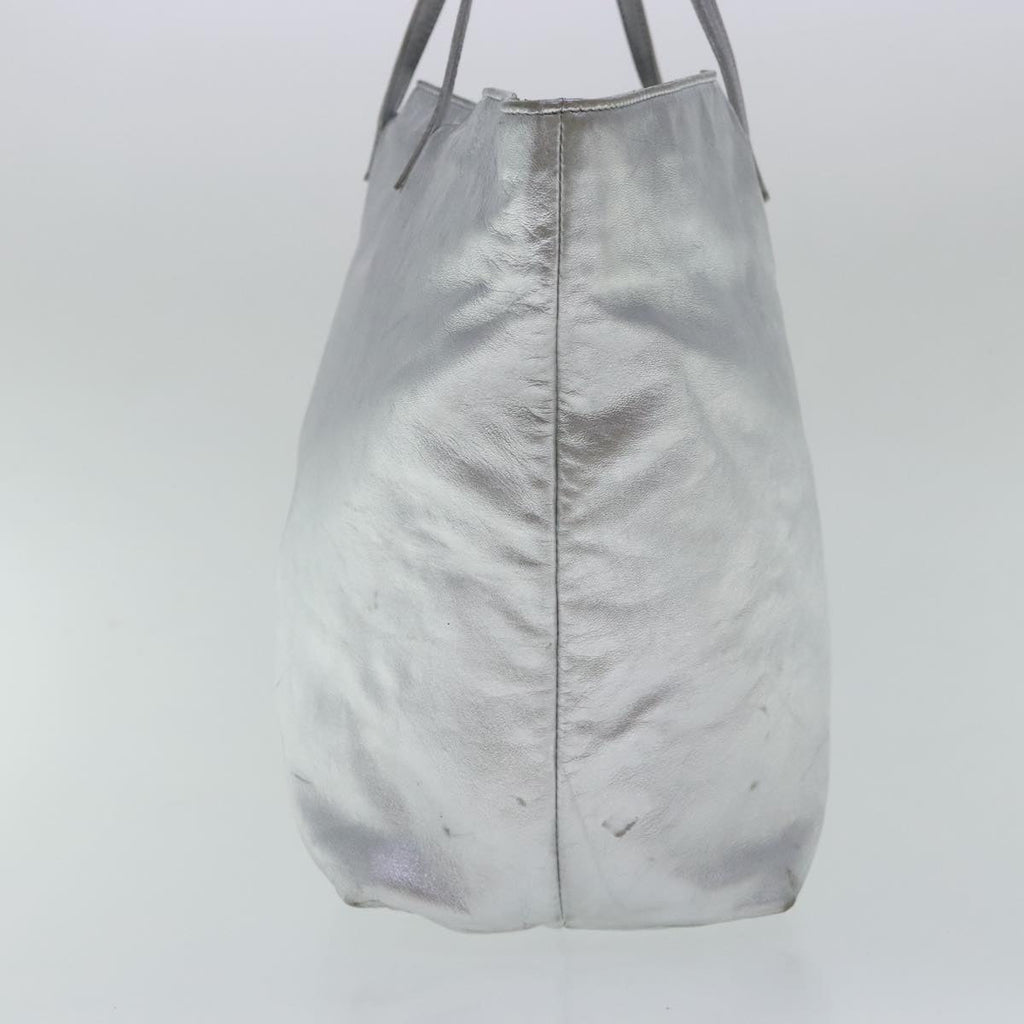FENDI Tote Bag Leather Silver 97104