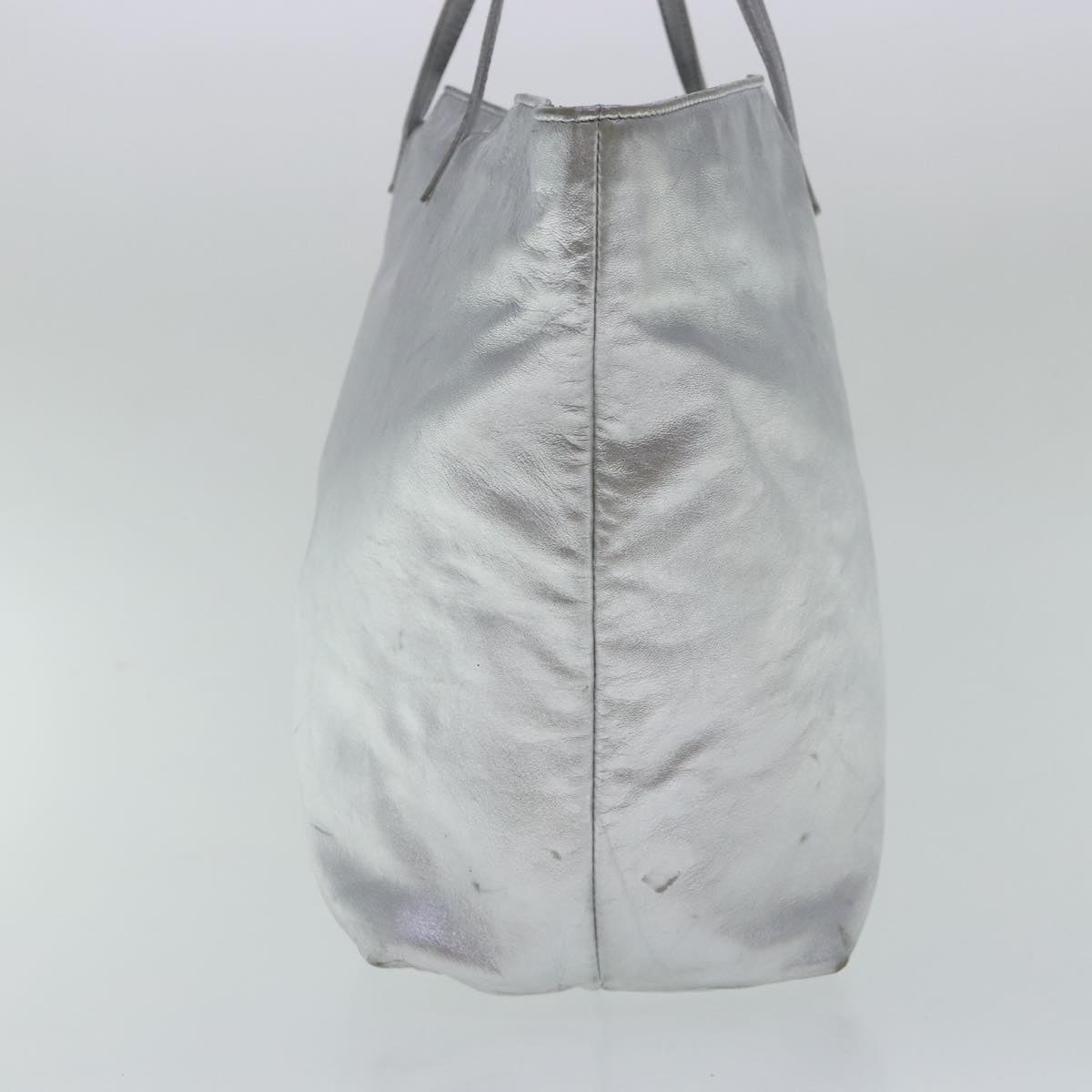 FENDI Tote Bag Leather Silver 97104
