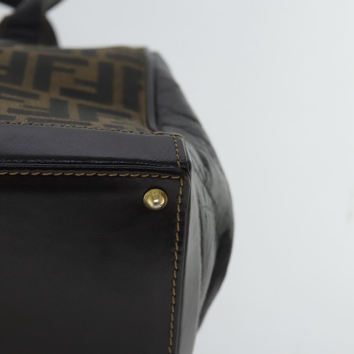 FENDI Zucca Canvas Hand Bag 2way Brown Black gold 97106