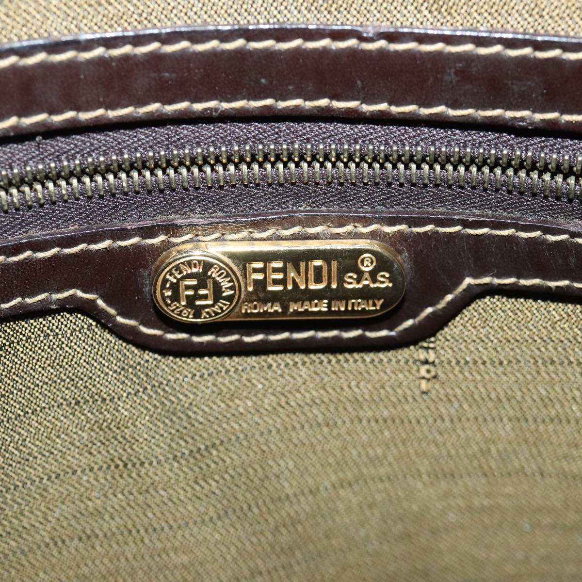 FENDI Zucca Canvas Hand Bag 2way Brown Black gold 97106