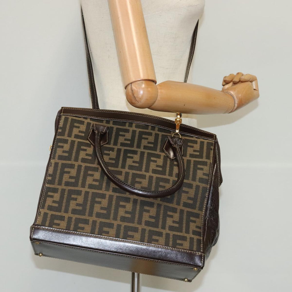 FENDI Zucca Canvas Hand Bag 2way Brown Black gold 97106