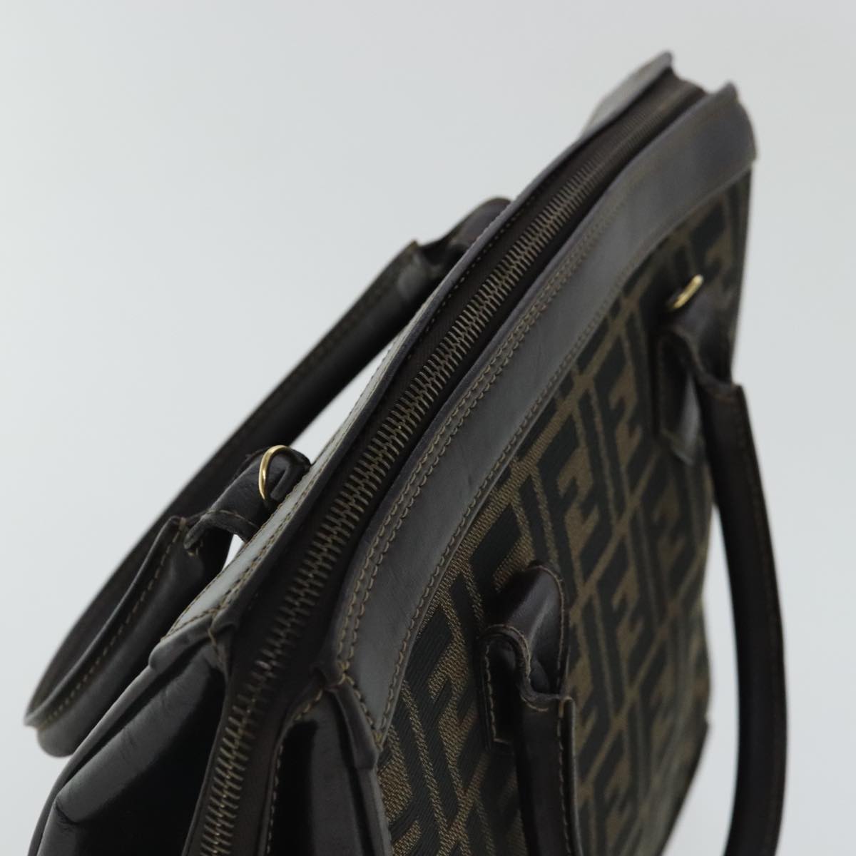 FENDI Zucca Canvas Hand Bag 2way Brown Black gold 97106