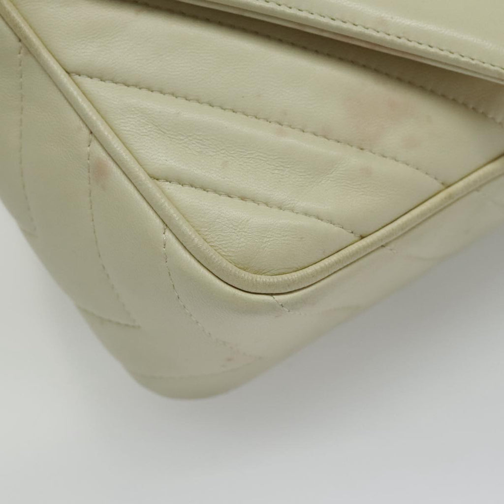 CHANEL V Stitch Shoulder Bag Lamb Skin Gold Beige CC 97147