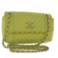 CHANEL Chain V Stitch Shoulder Bag Lamb Skin Yellow Gold CC 97148