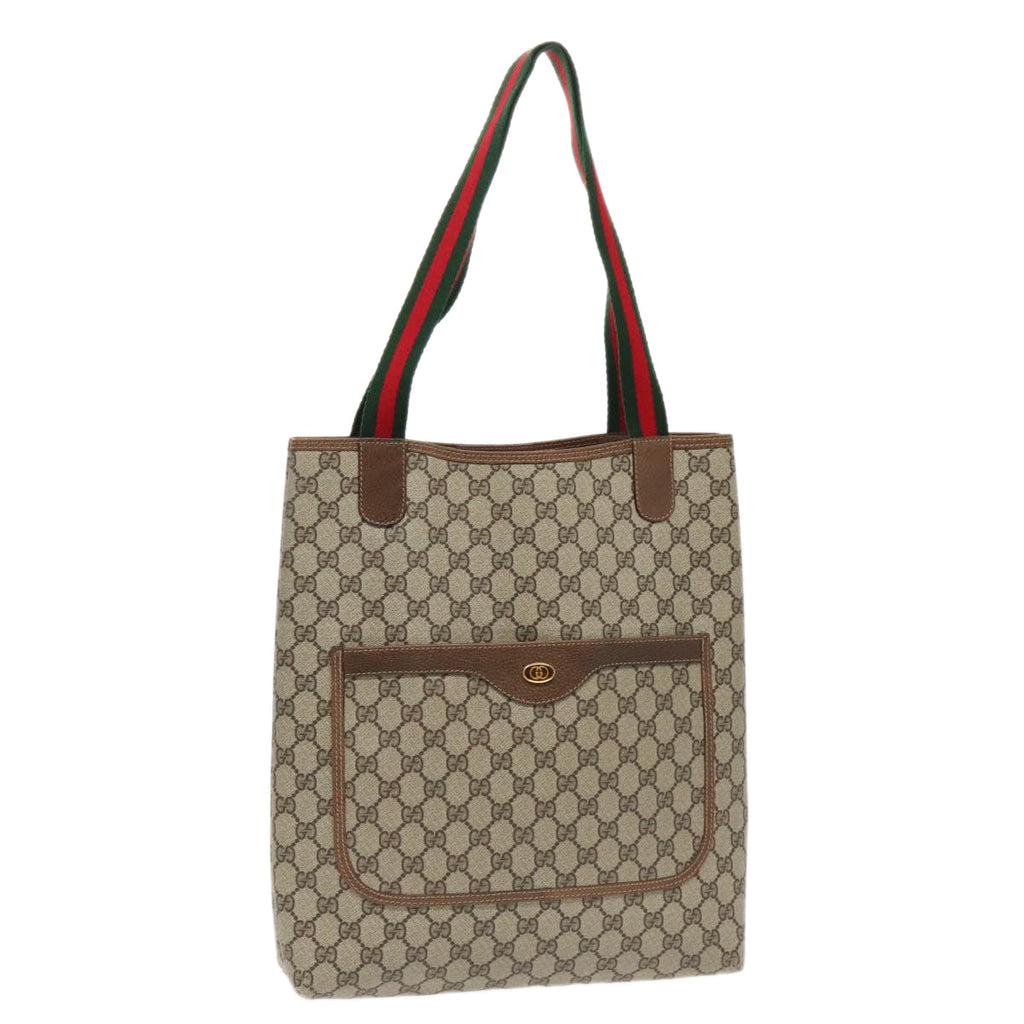 GUCCI GG Supreme Webshire Line Tote Bag PVC Leather Beige 39 02 003 97160
