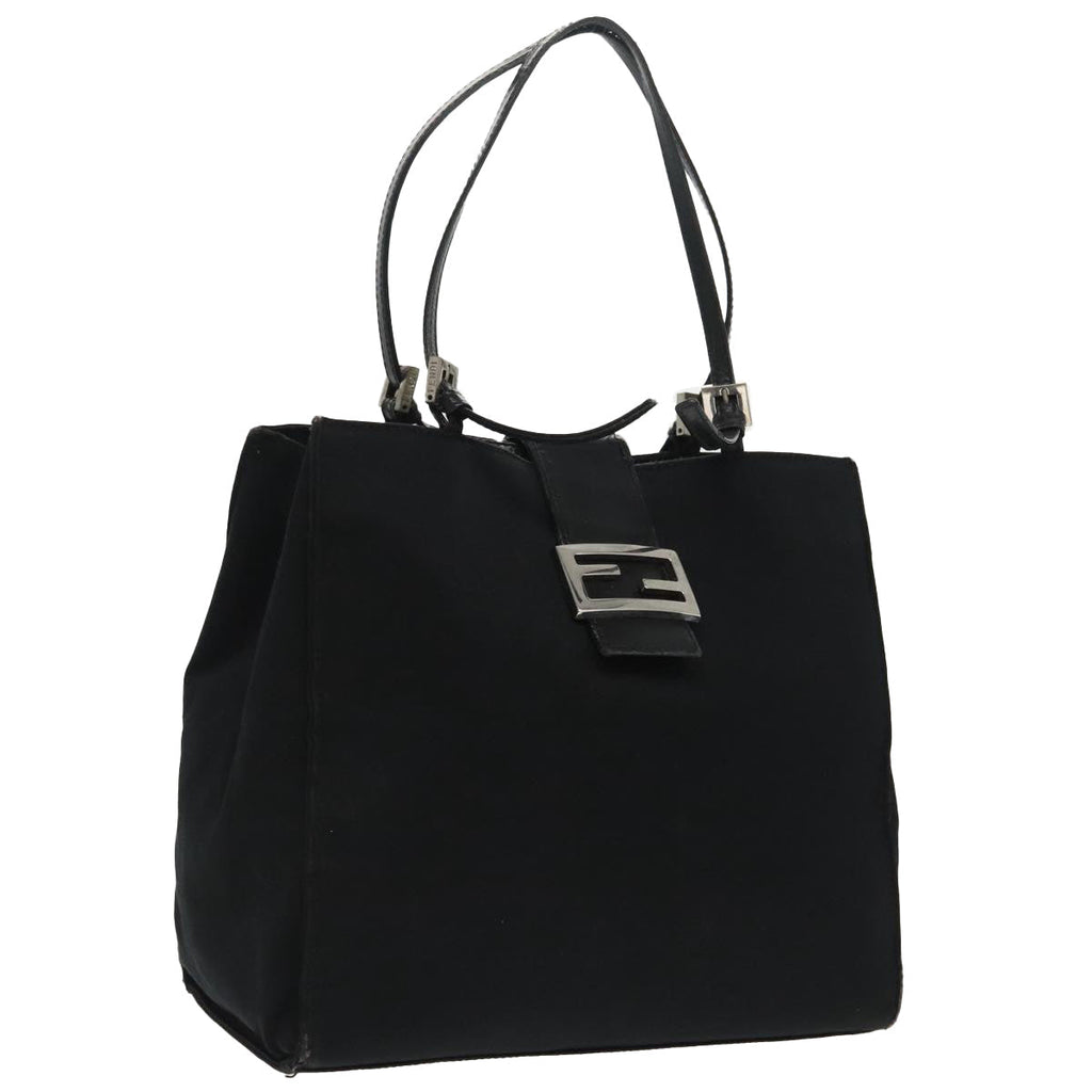 FENDI Mamma Baguette Tote Bag Nylon Leather Black Silver 97258