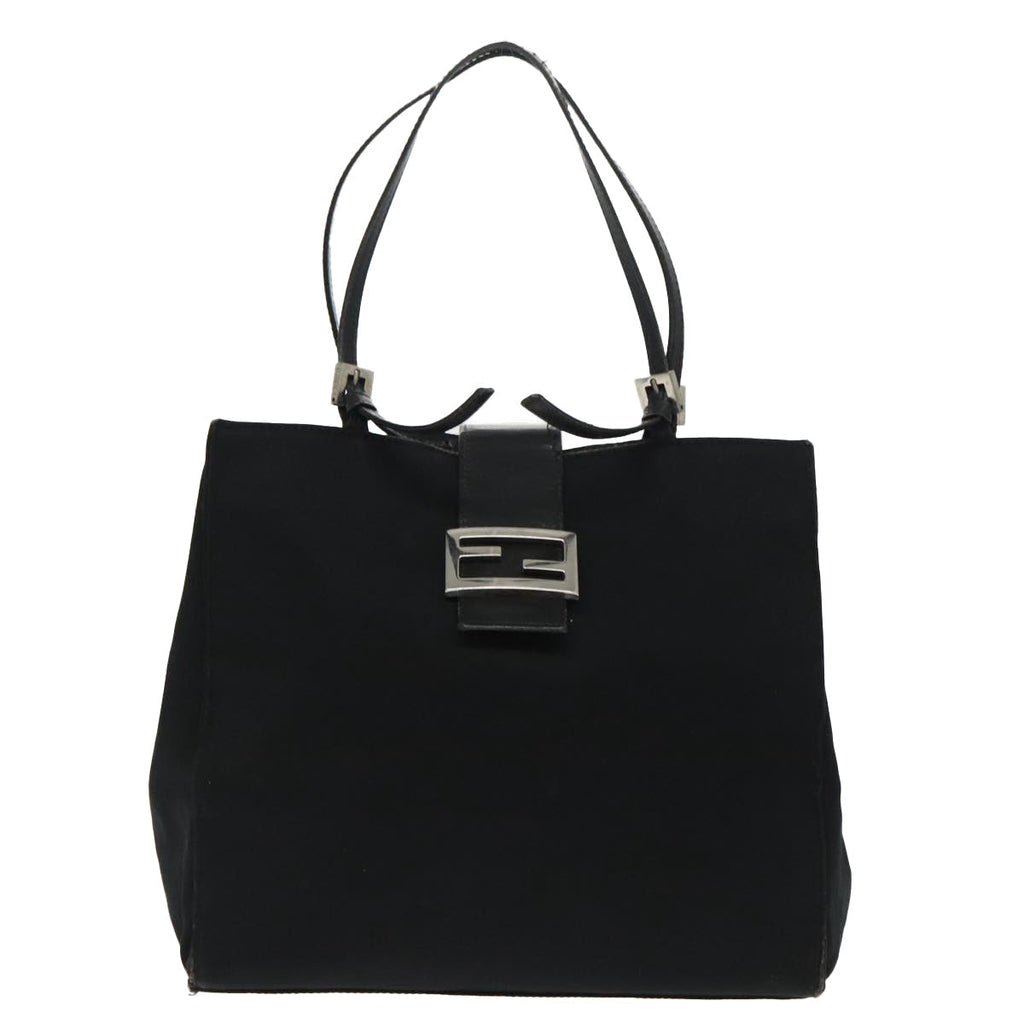 FENDI Mamma Baguette Tote Bag Nylon Leather Black Silver 97258