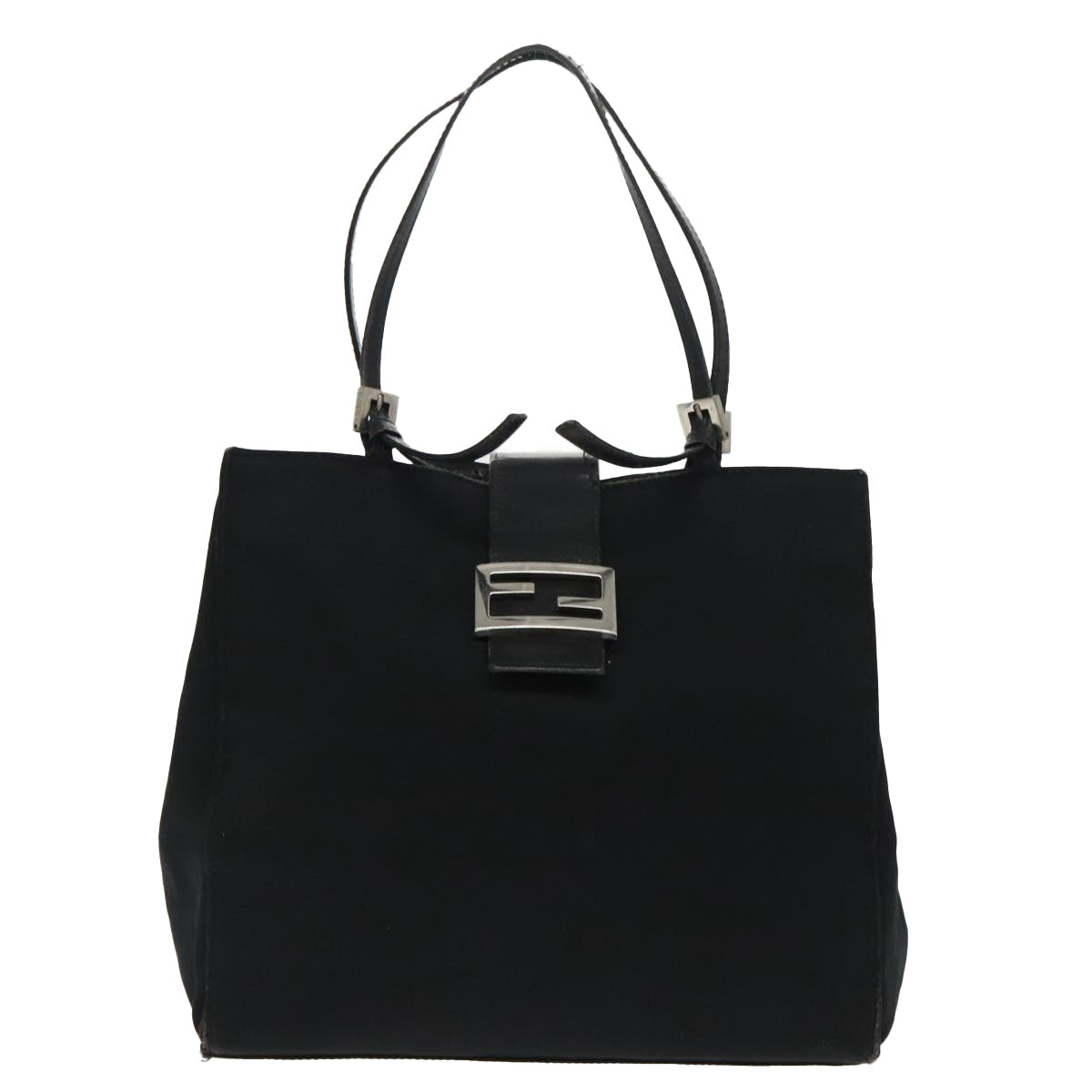 FENDI Mamma Baguette Tote Bag Nylon Leather Black Silver 97258
