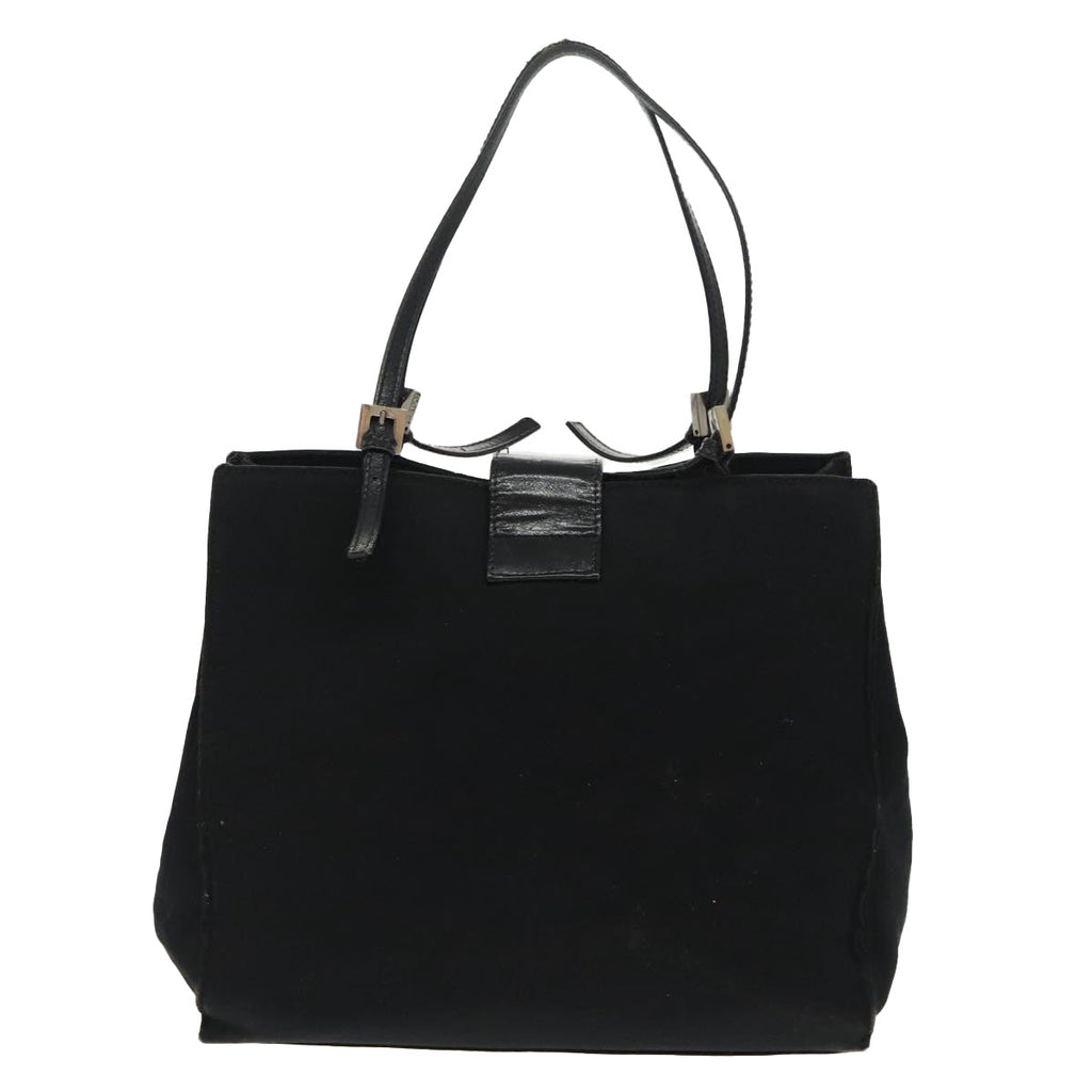 FENDI Mamma Baguette Tote Bag Nylon Leather Black Silver 97258