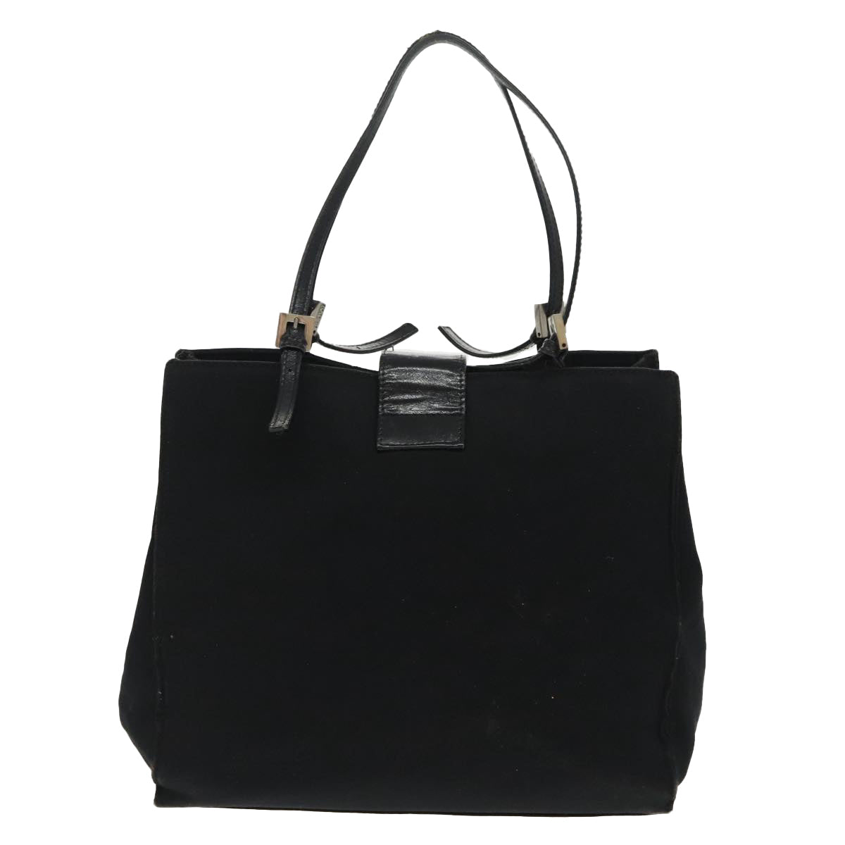 FENDI Mamma Baguette Tote Bag Nylon Leather Black Silver 97258