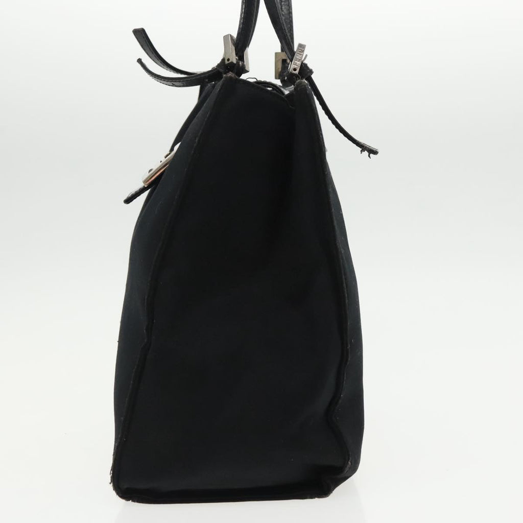 FENDI Mamma Baguette Tote Bag Nylon Leather Black Silver 97258