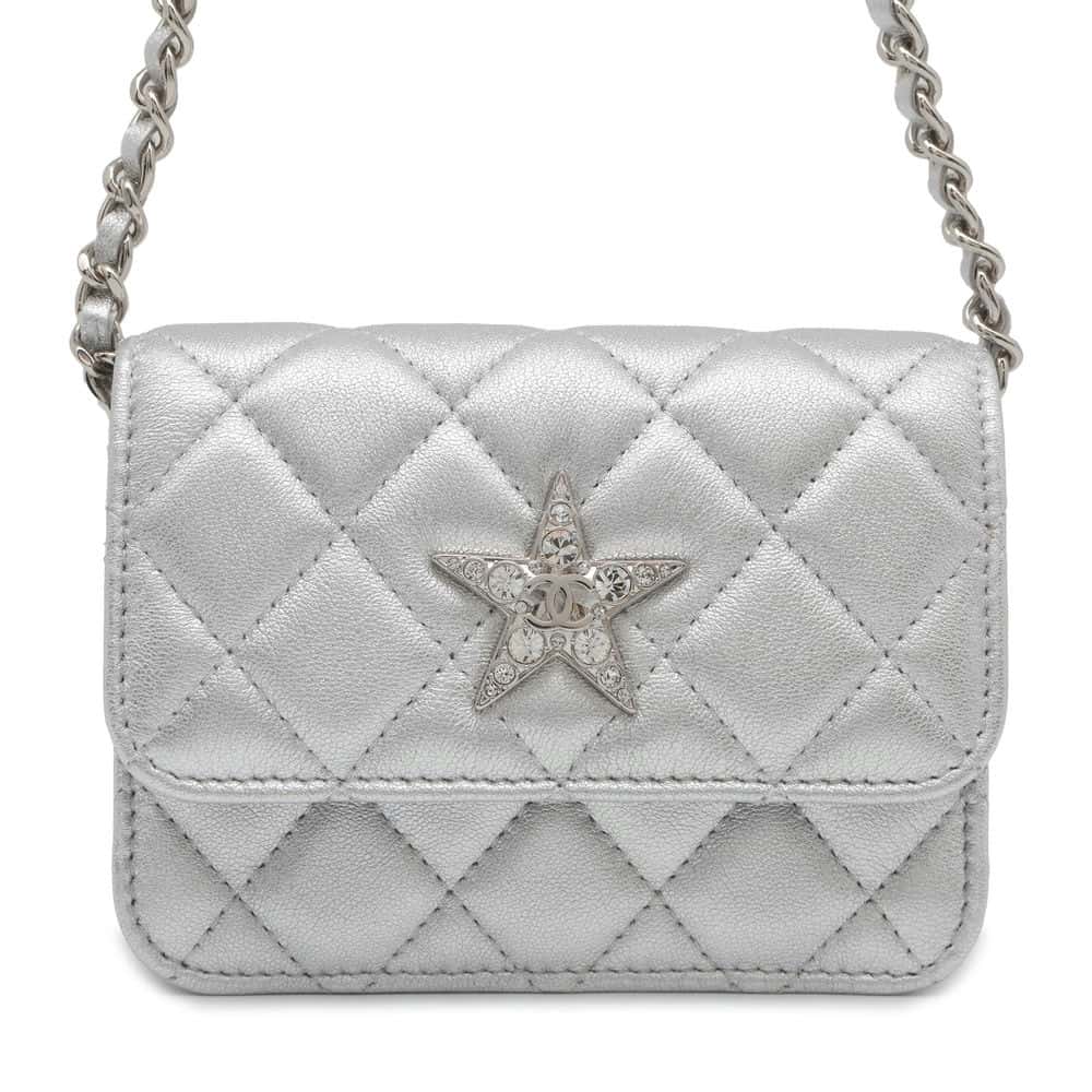 CHANEL Star ChainPouch Silver Lambskin