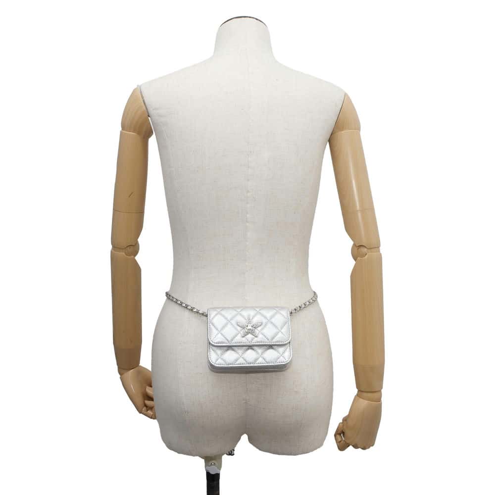 CHANEL Star ChainPouch Silver Lambskin