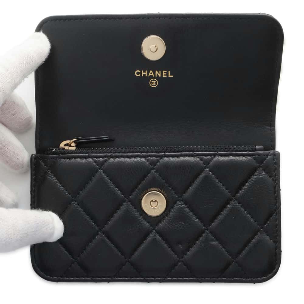 CHANEL matelasse pearl chain wallet BlackAP1839 Lambskin
