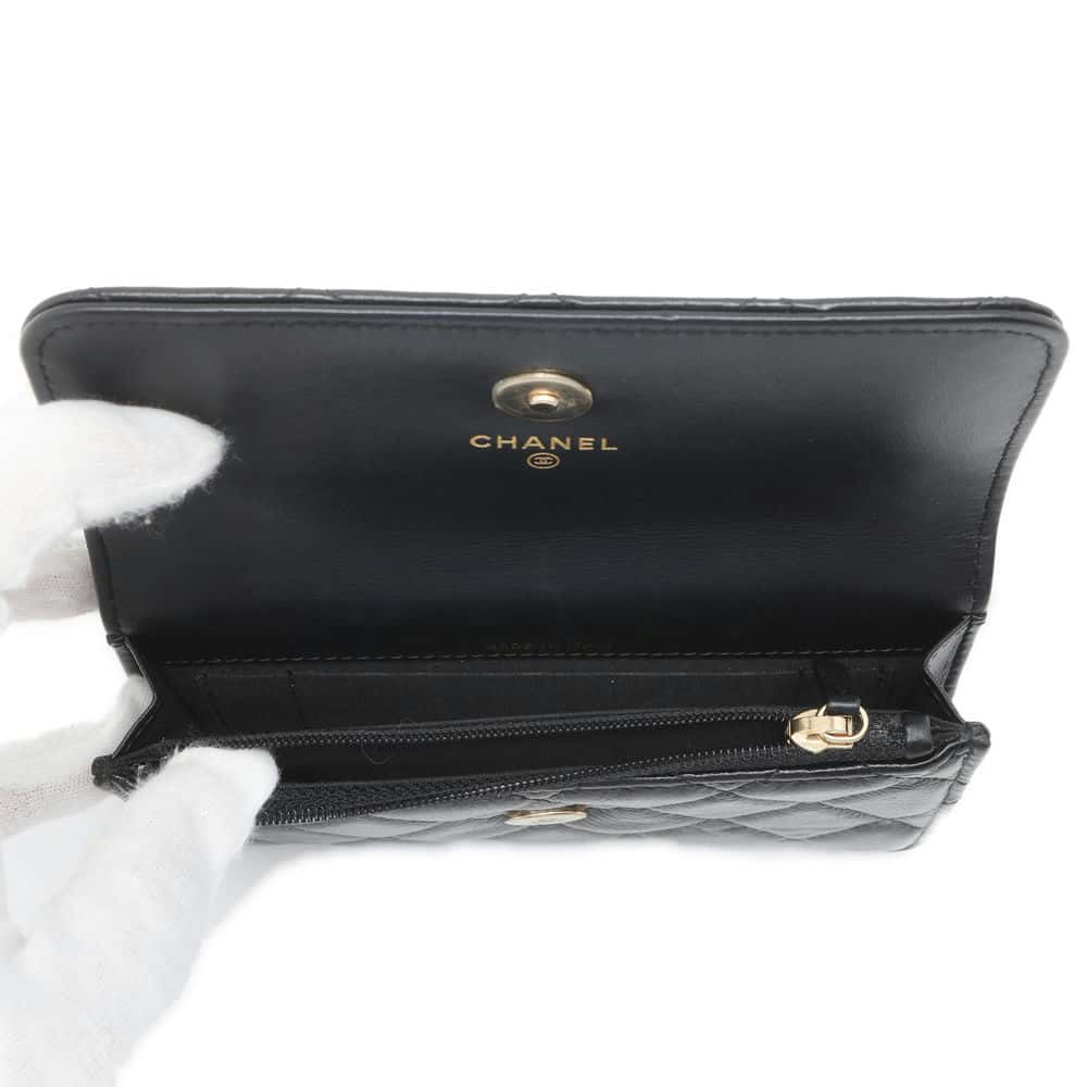 CHANEL matelasse pearl chain wallet BlackAP1839 Lambskin