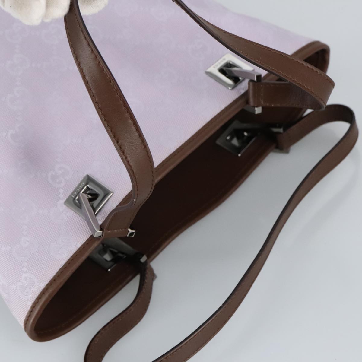 GUCCI GG Canvas Tote Bag Purple Brown Silver 31244 97397