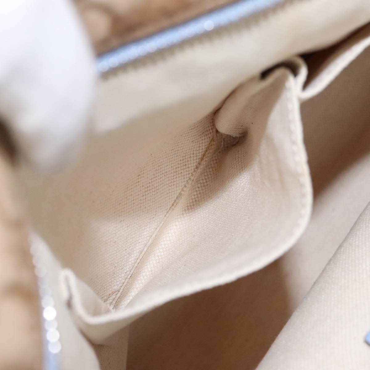 GUCCI GG Canvas Shoulder Bag Beige Silver 314529 97398
