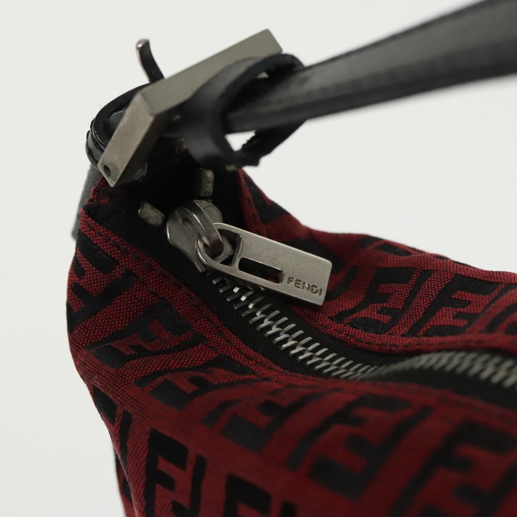 FENDI Zucchino Canvas Hand Bag Red Silver 97411