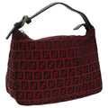 FENDI Zucchino Canvas Hand Bag Red Silver 97411