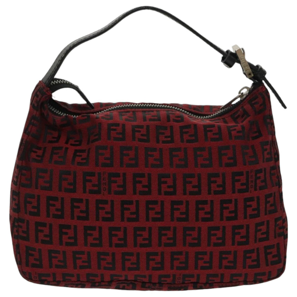 FENDI Zucchino Canvas Hand Bag Red Silver 97411